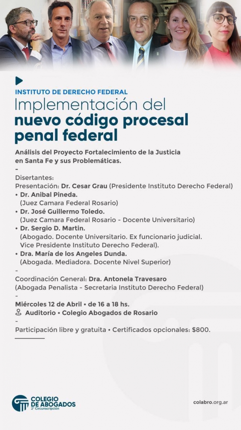 IMPLEMENTACION DEL NUEVO CODIGO PROCESAL PENAL FEDERAL - 12/04/2023